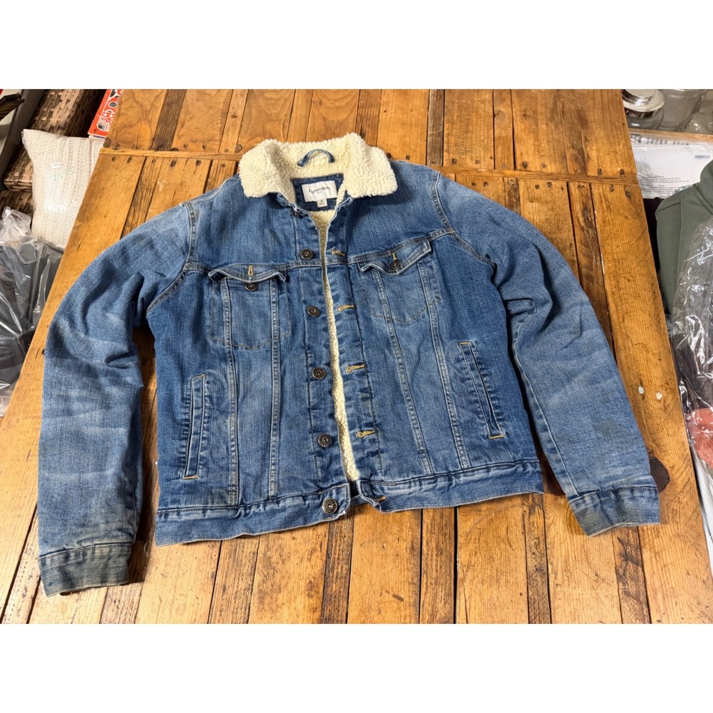 Mens M Sherpa Lined Denim Trucker Jacket Western Workwear Ranch Rugged